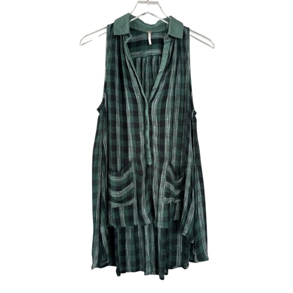 Free People Tops - Free People Oversized Sleeveless Green Plaid Tunic Size XS